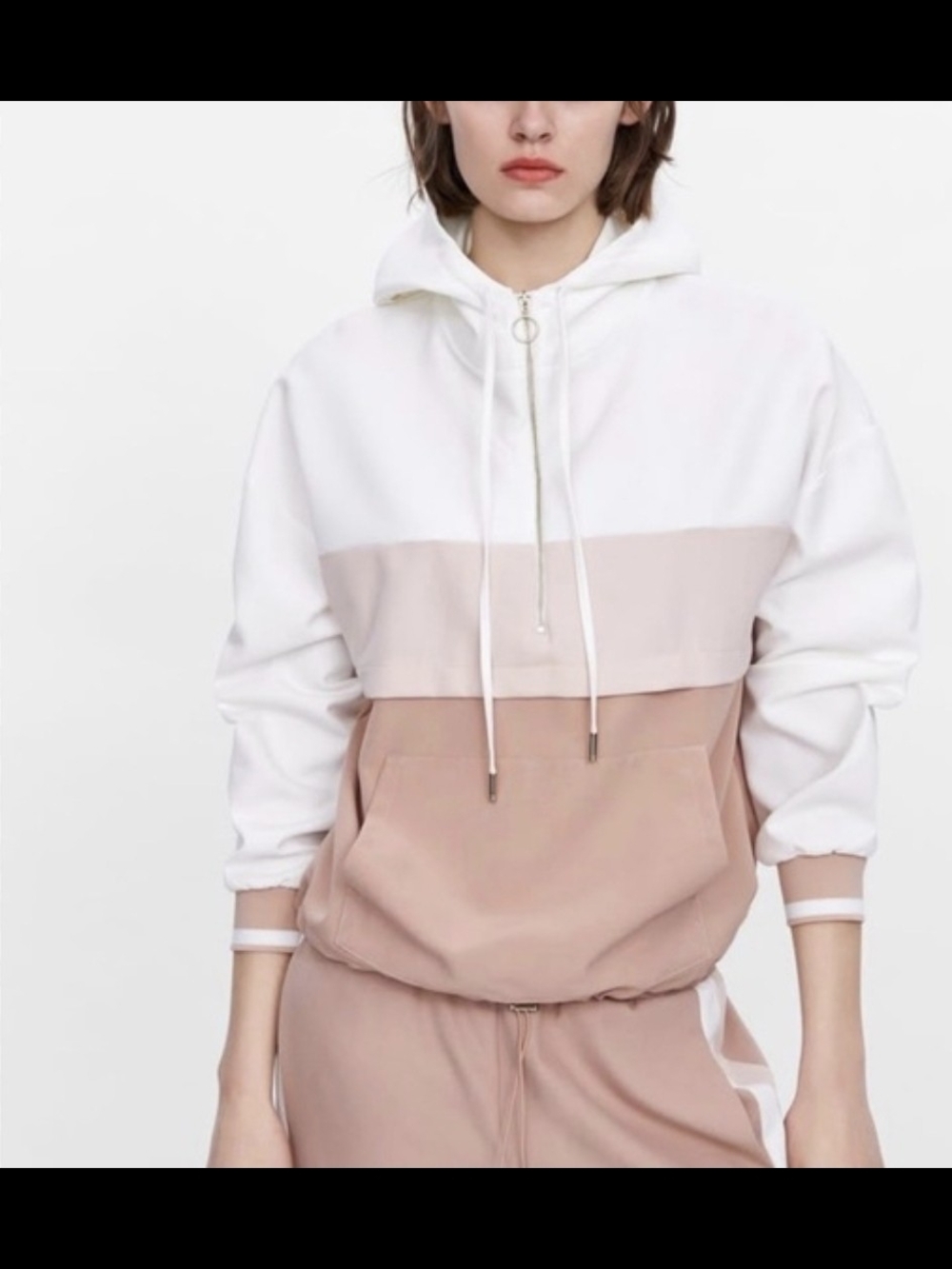 Zara Color Block Athletic Hoodie White, Dusty Rose, And Pink